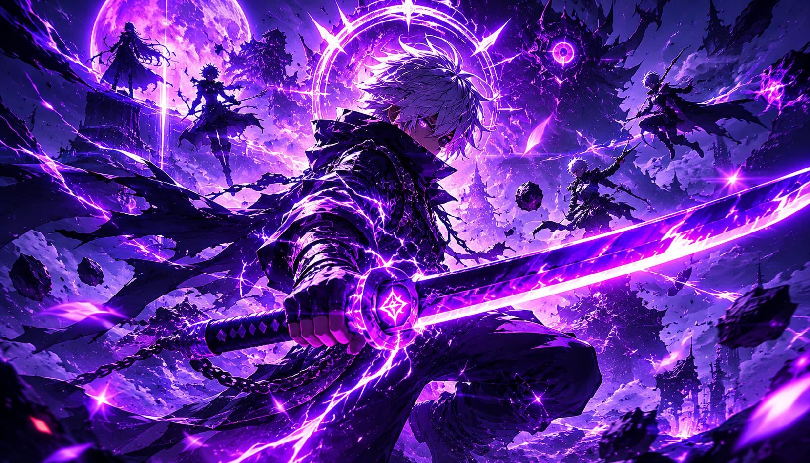 Anime Apocalypse purple sword combat